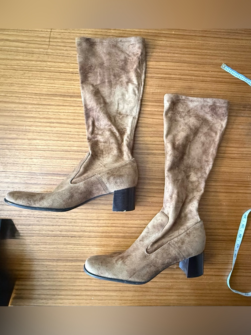 Franco Sarto Tan Suede Mid-Calf Block Heel Boots